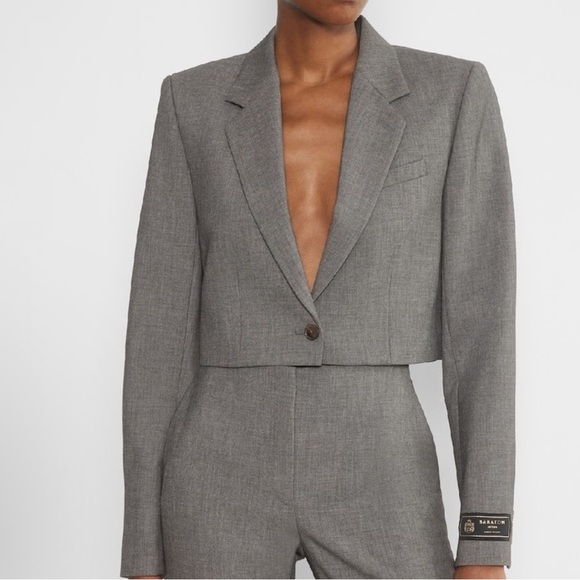 NWT Aritzia Babaton Arbus Charcoal Pinstripe Cropped Blazer Size 4 - Picture 2 of 5